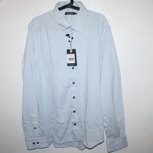 Stone Rose Light Blue Texture Knit Men's XL Long Sleeve Button-Up Cotton Shirt